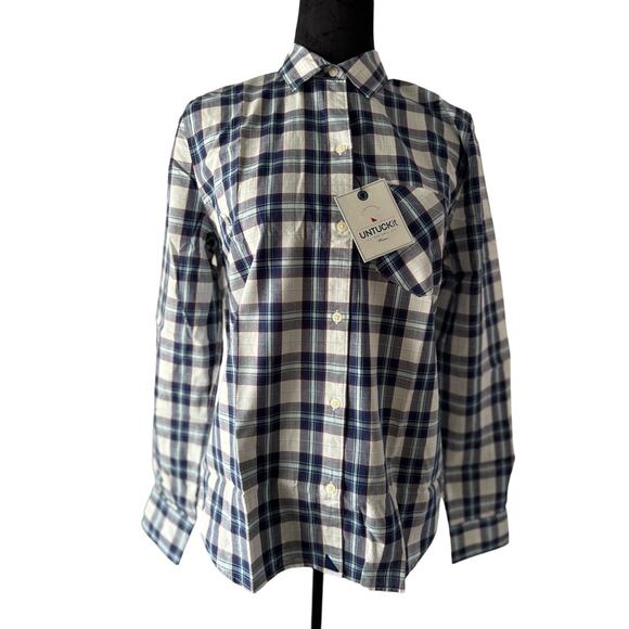 Women's UNTUCKit Sorbo Blue Plaid Shirt Size 4 - Picture 2 of 8